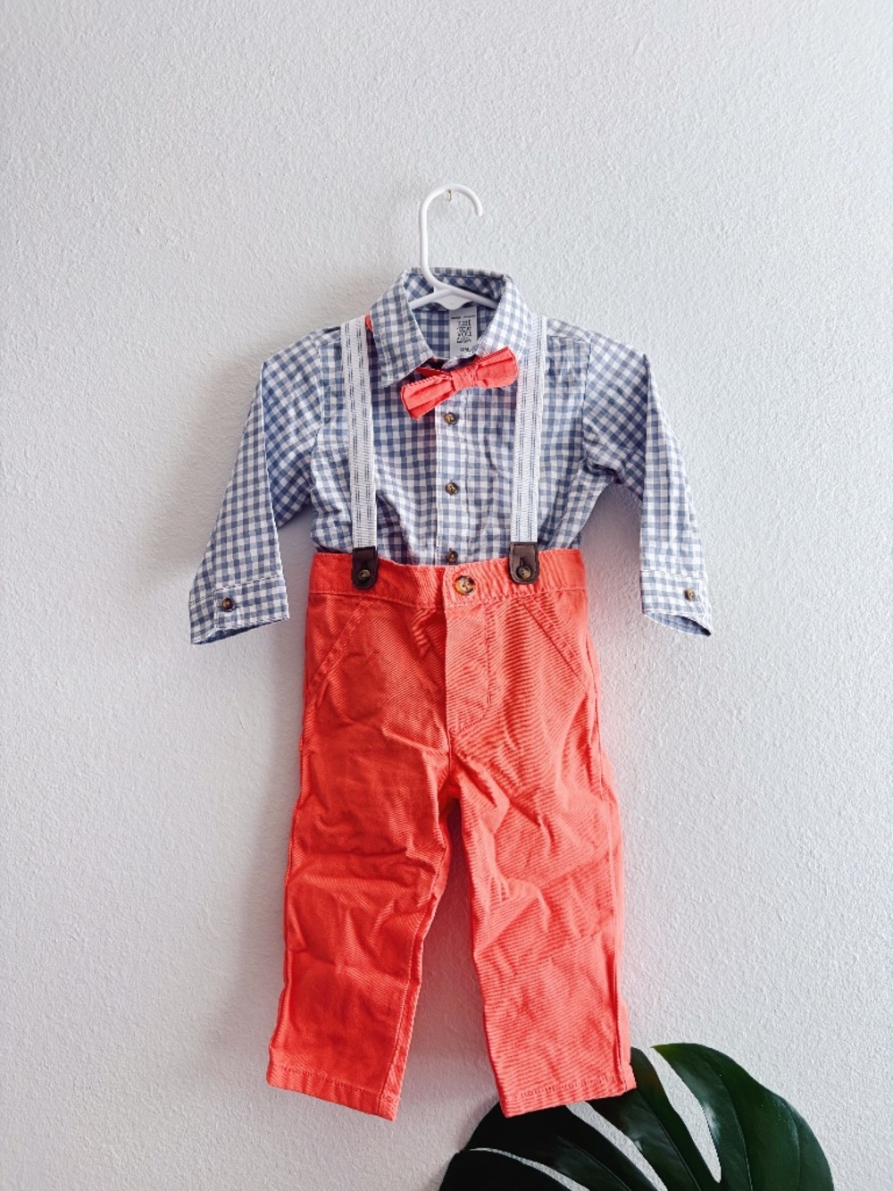 Just One You Coral and Grey 3-Piece Baby Boy Dress Outfit | Size 12M
